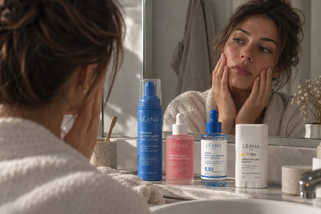 Femme appliquant un sérum hydratant sur une peau qui tiraille en hiver