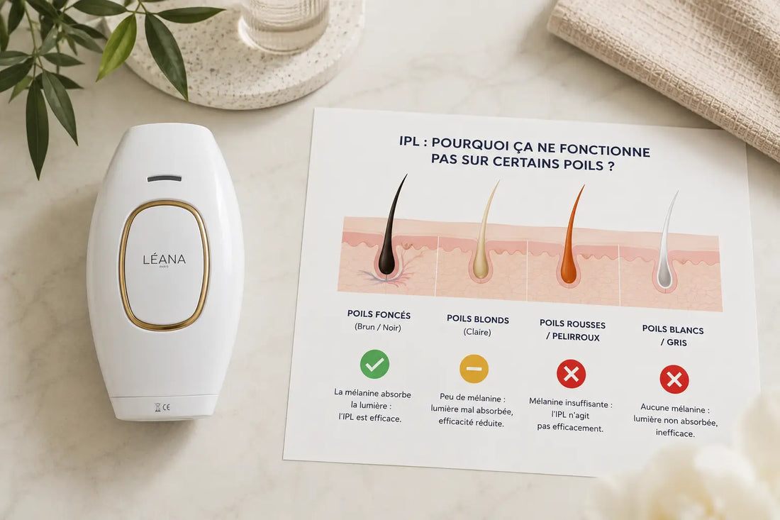Illustration du contraste entre poils foncés et poils clairs pour l’épilation IPL