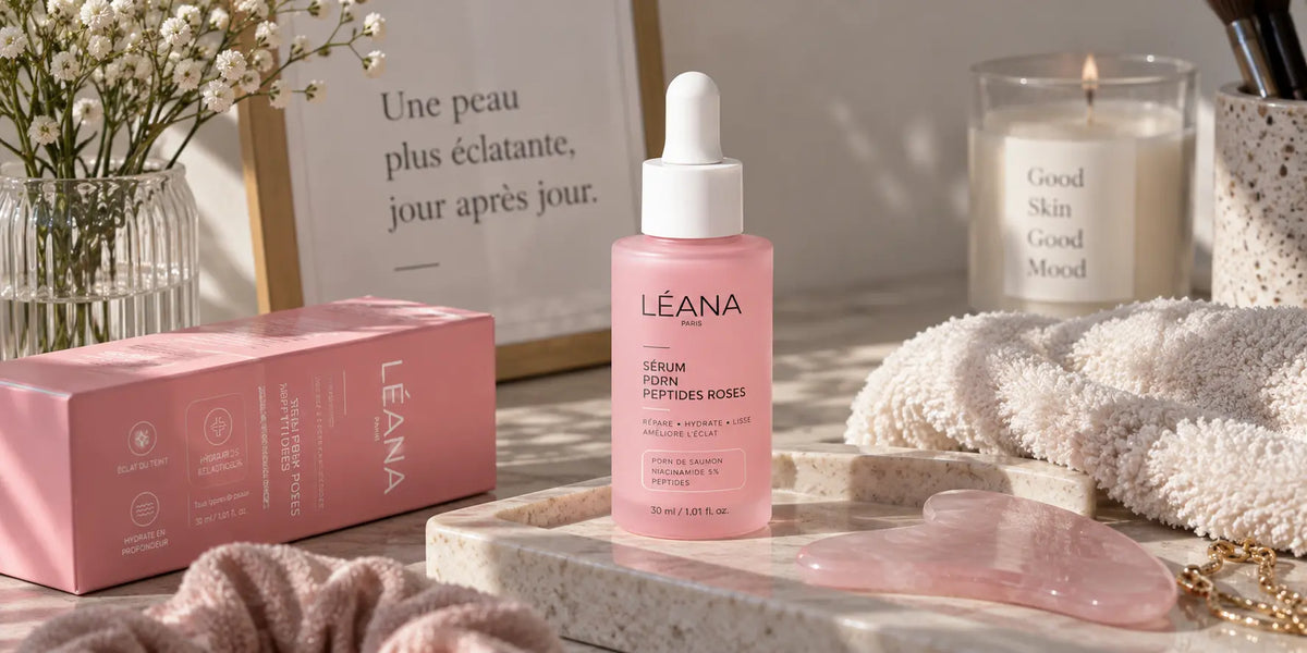 pplication d’un sérum PDRN aux peptides sur le visage dans une routine skincare