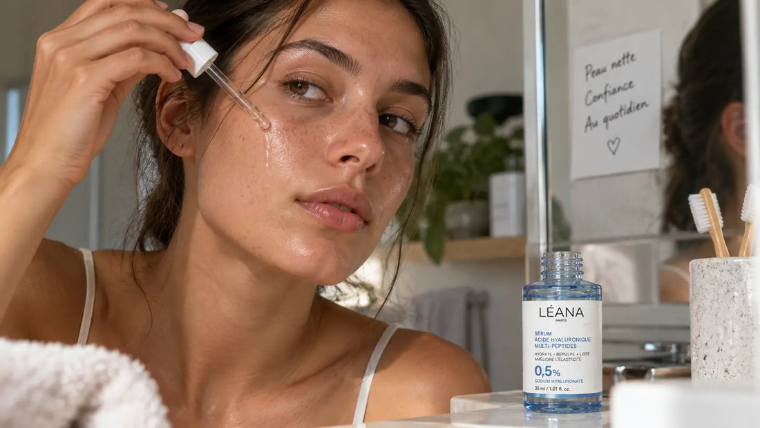Application d’un sérum léger sur une peau grasse ou mixte dans une routine visage