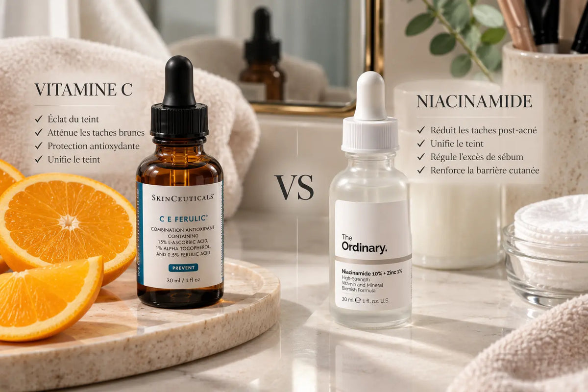Comparaison entre vitamine C et niacinamide pour atténuer les taches du visage
