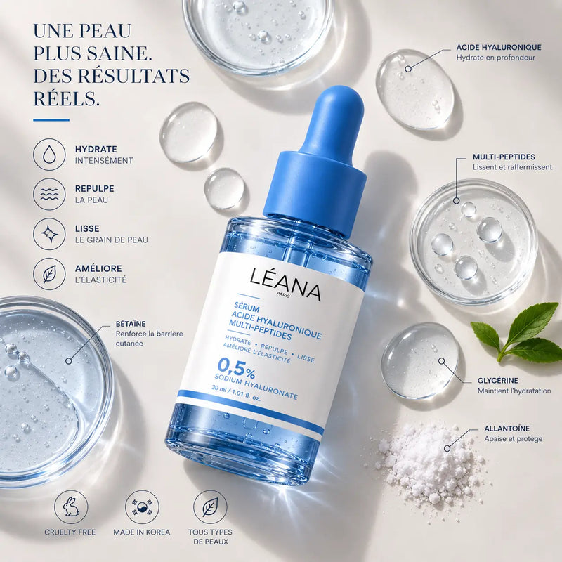 Sérum Hydratant à l'Hyaluronique 0,5% & Multi-Peptides – Léana Paris